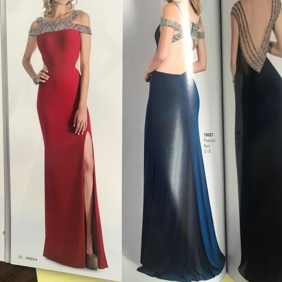 Red off the shoulder beaded gown 18021 - Picture 2 of 8